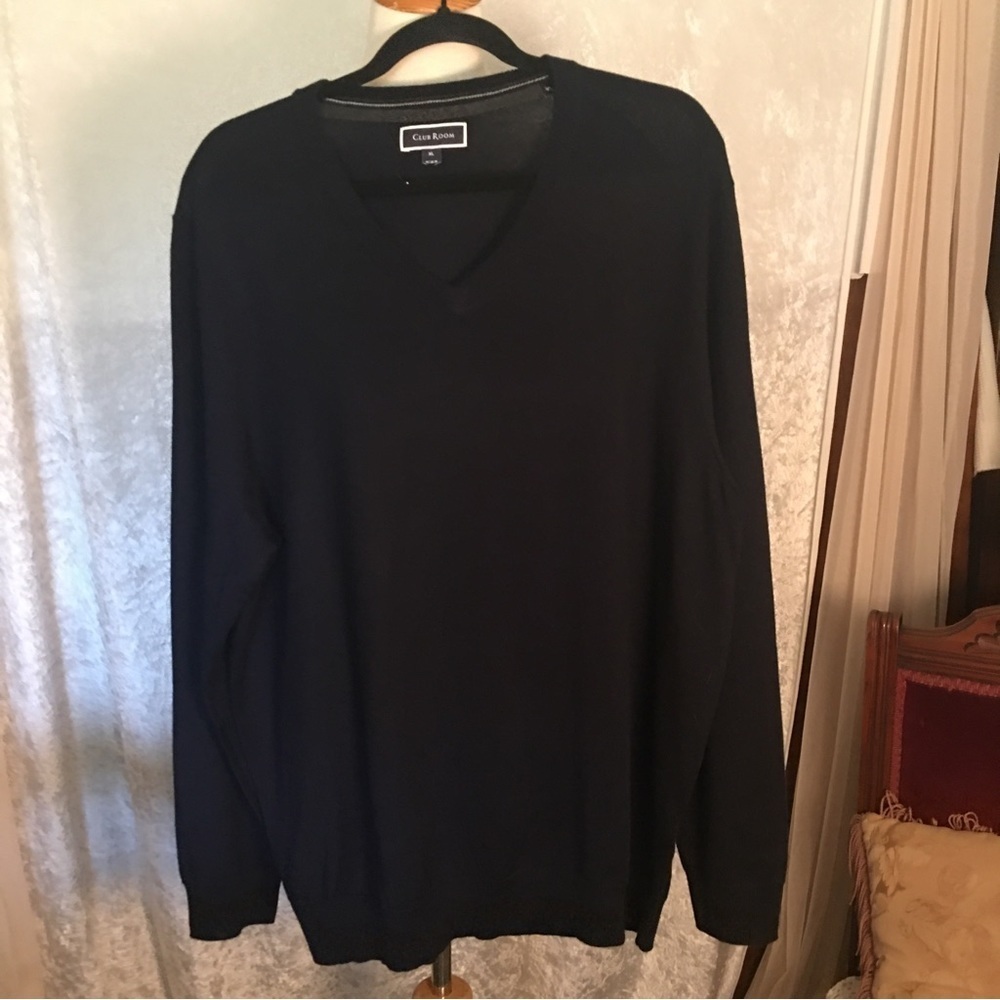 Club Room Mens Sweater Navy Blue  V-Neck merino wool blend XL